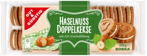 BISCUITI CU ALUNE SI CREMA DE VANILIE HASELNUSS DOPPELKEKSE 250G GUT