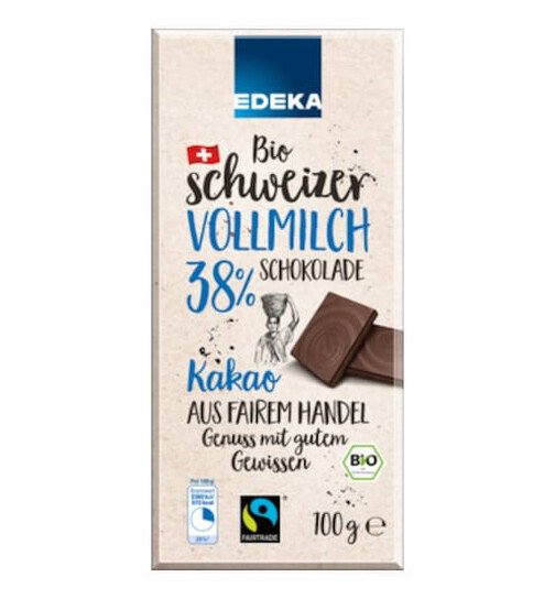 CIOCOLATA CU LAPTE BIO ELVETIA 38% 100G