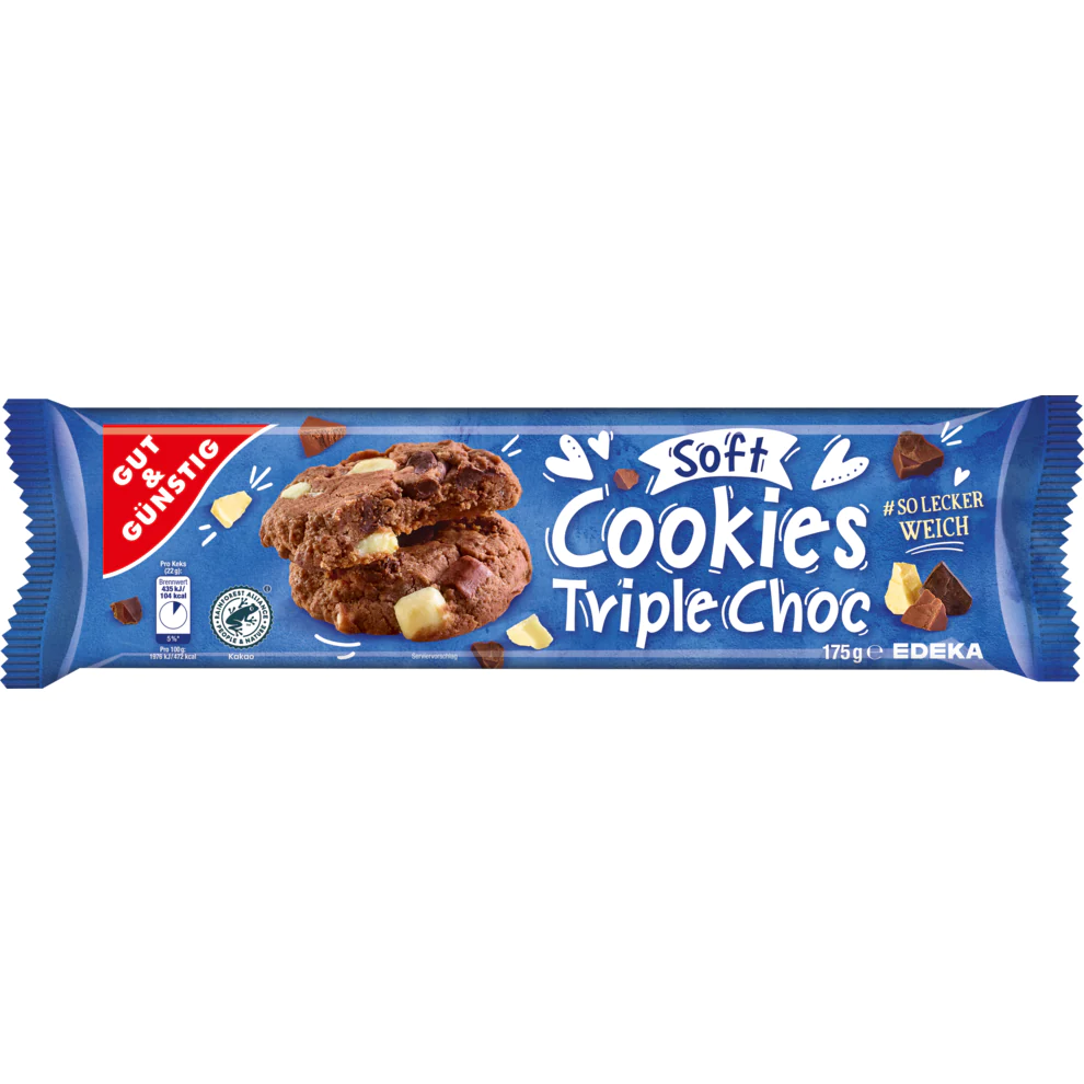 BISCUITI SOFT COOKIES TRIPLE CHOC 175G GUT